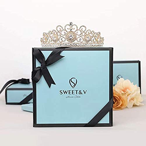 SWEETV Royal Wedding Crown Crystal Tiara for Women Bridal Headpiece Pageant H...