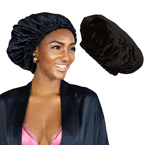 Hair Bonnet for Thick, Natural, Curly Hair | No-Slip, No-Stain, Satin & Velve...