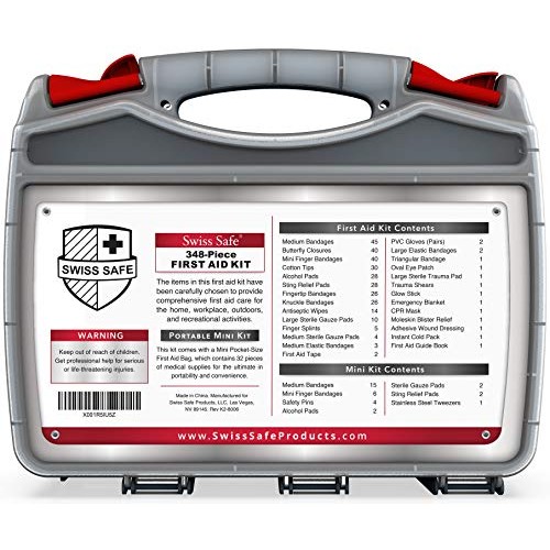 Swiss Safe 2-in-1 Hardcase First Aid Kit (348 Piece) + Bonus Mini Kit (32 Pie...