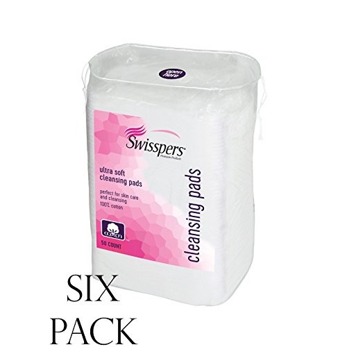 Swisspers Premium Cotton Facial Cleansing Pads, Disposable Washcloth (Pack of 6)