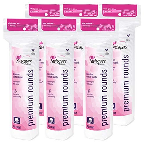 Swisspers Premium Cotton Rounds, Hypoallergenic, 80 Count, Pack of 6 (480 Rou...