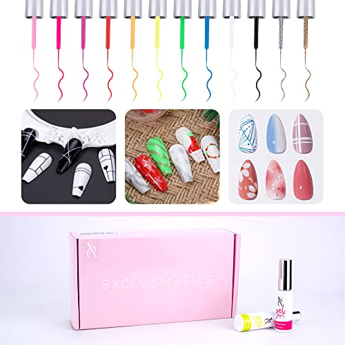 SXC Cosmetics G-41 Nail Art Gel Liner Set 12 Black White Red Pink Colors Gel ...
