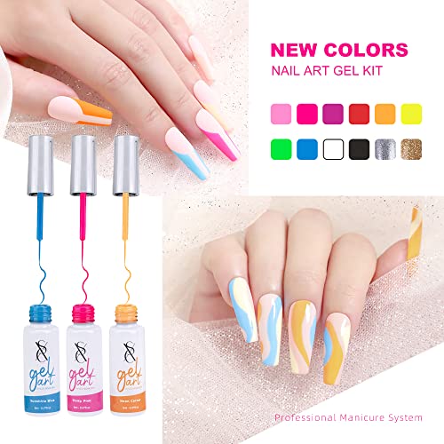 SXC Cosmetics G-41 Nail Art Gel Liner Set 12 Black White Red Pink Colors Gel ...