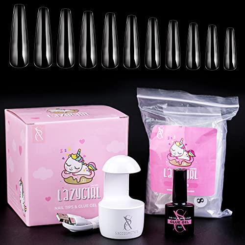 SXC Cosmetics G-42 Nail Tips and Glue Gel Kit with 3 in 1 Gel Nail Glue and 5...