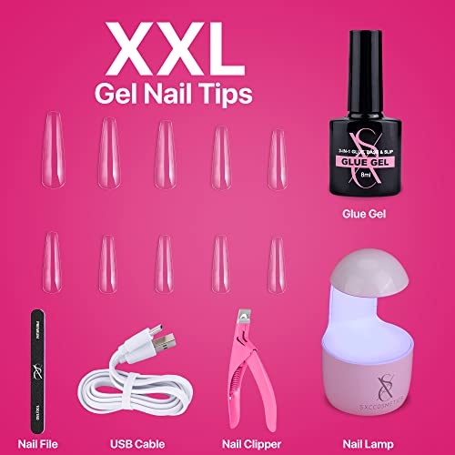 SXC Cosmetics G-43 XXL Nail Tips Glue Gel Kit with 240PCS XXL Coffin Nail tip...