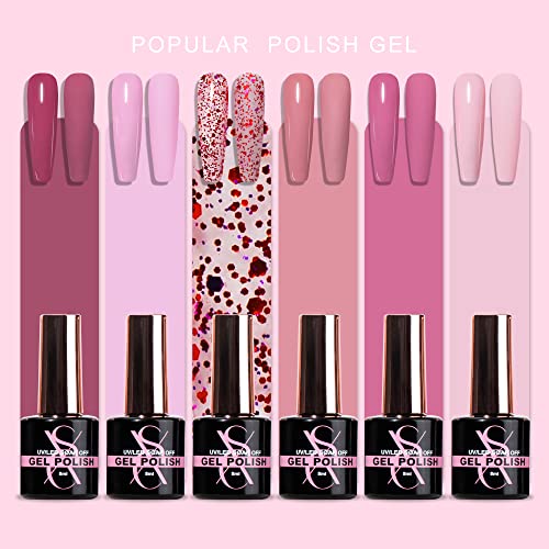 SXC Cosmetics G-45 Pink Gel Nail Polish Kit with XXL Nail Tips and Glue Gel N...