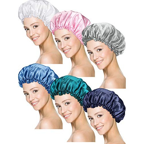 6 Pieces Sleep Cap Satin Bonnet Sleeping Hat Soft Elastic Night Hair Cover fo...