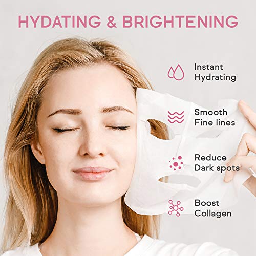 Collagen Face Mask Sheet, Moisturizing& Hydrating Facial Sheet Mask with Rose...