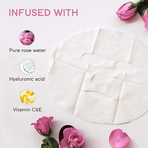 Collagen Face Mask Sheet, Moisturizing& Hydrating Facial Sheet Mask with Rose...
