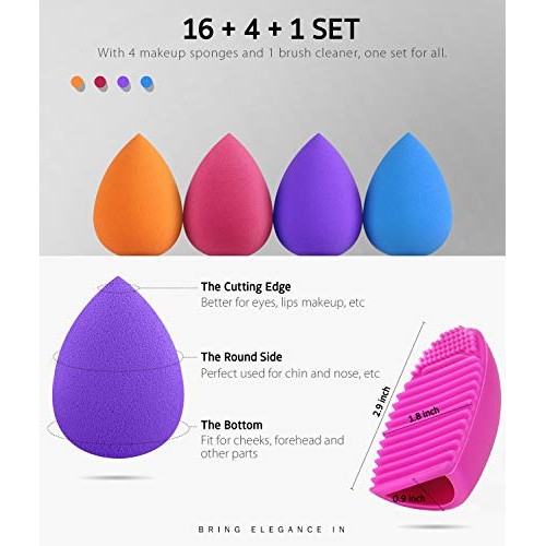 Syntus Makeup Brush Set, 11 Makeup Brushes & 4 Blender Sponges & 1 Brush Clea...