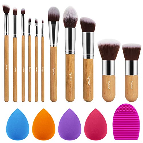 Syntus Makeup Brush Set, 11 Makeup Brushes & 4 Blender Sponges & 1 Brush Clea...