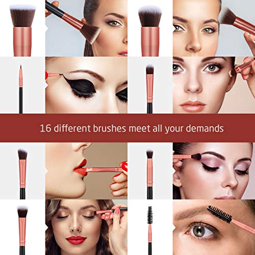 Syntus Makeup Brush Set 16 Makeup Brushes & 4 Blender Sponges & 1 Cleaning Pa...