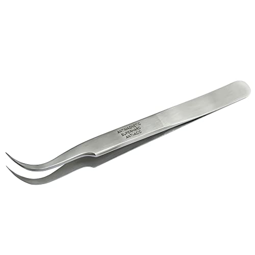 Vetus Tweezer Non-magnetic Stainless Steel Curved Slant Tip Eyelash Eyebrow T...