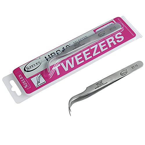 Vetus Tweezer Non-magnetic Stainless Steel Curved Slant Tip Eyelash Eyebrow T...