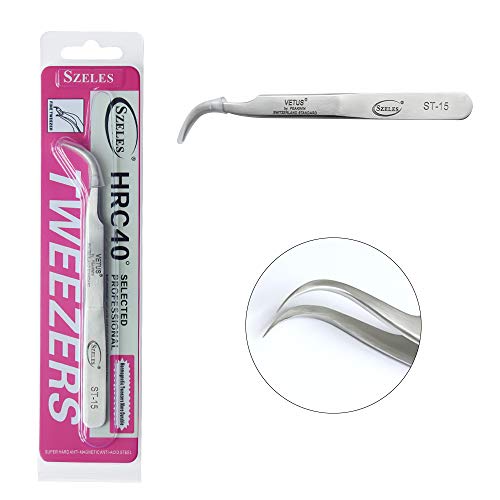 Vetus Tweezer Non-magnetic Stainless Steel Curved Slant Tip Eyelash Eyebrow T...