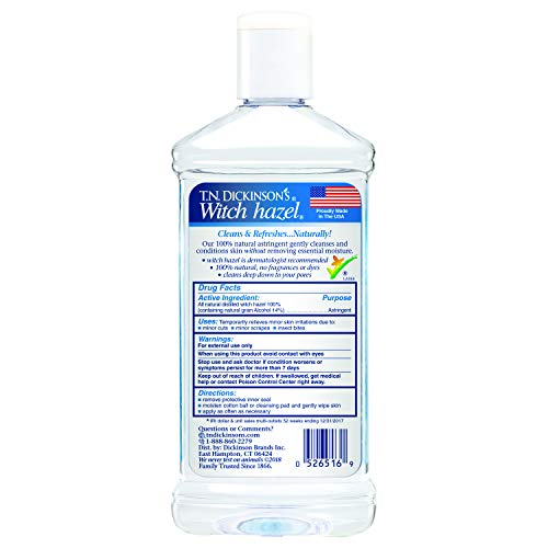 T.N. Dickinson's Witch Hazel Astringent for Face and Body, 100% Natural, 6 Count
