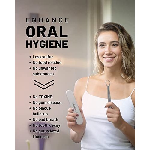 Medical grade stainless steel metal tongue scraper cleaner with ergonomic han...