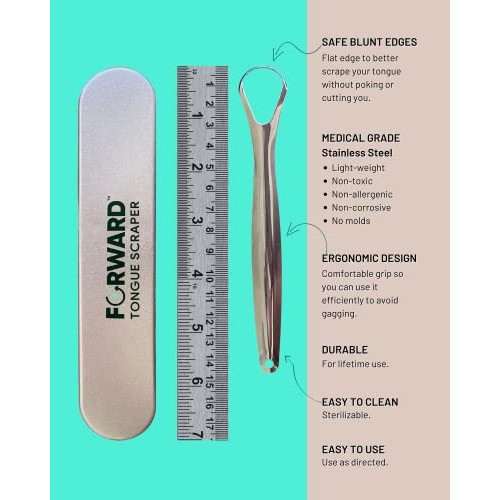 Medical grade stainless steel metal tongue scraper cleaner with ergonomic han...