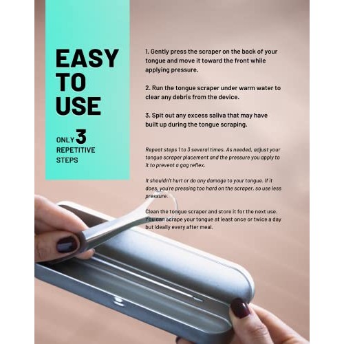 Medical grade stainless steel metal tongue scraper cleaner with ergonomic han...