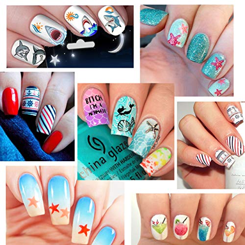 TailaiMei Summer Nail Decals Stickers, 1500+ Pcs Self-Adhesive Tips DIY Nail ...