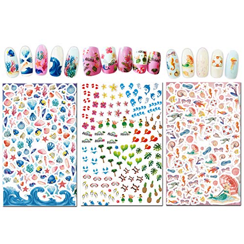TailaiMei Summer Nail Decals Stickers, 1500+ Pcs Self-Adhesive Tips DIY Nail ...