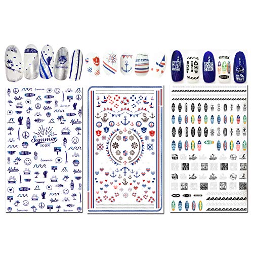 TailaiMei Summer Nail Decals Stickers, 1500+ Pcs Self-Adhesive Tips DIY Nail ...