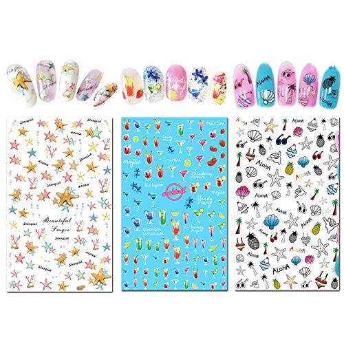 TailaiMei Summer Nail Decals Stickers, 1500+ Pcs Self-Adhesive Tips DIY Nail ...