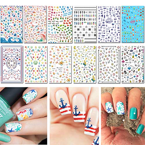 TailaiMei Summer Nail Decals Stickers, 1500+ Pcs Self-Adhesive Tips DIY Nail ...