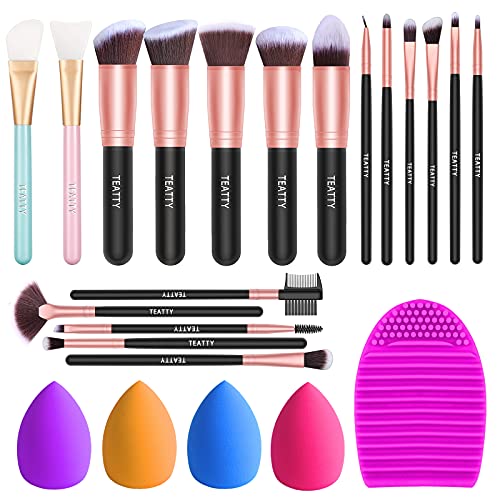 TEATTY Makeup Brushes 18 PCs Makeup Brush Set 2 PCS Silicone Face Mask Brush&...