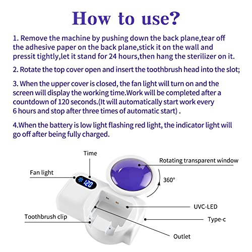 TAISHAN UV Sanitizer Toothbrush Case，Portable Mini Toothbrush Holder With Fa...
