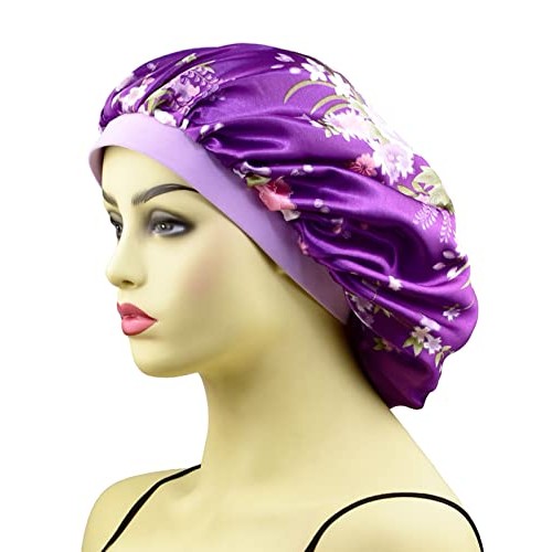 Satin Bonnet Sleep Caps for Women Curly Hair, Girls Wide Band Satin Bonnets N...