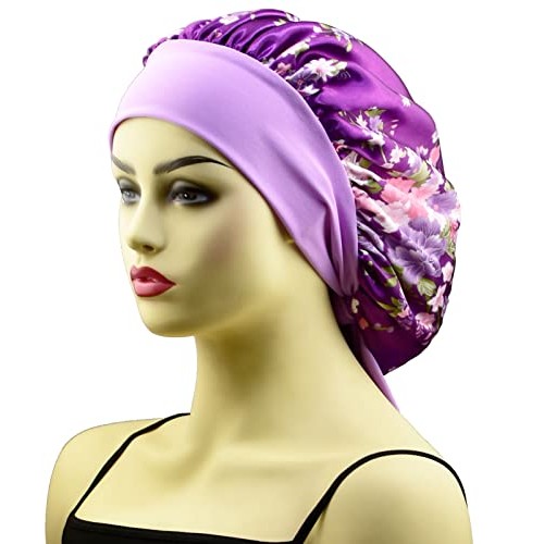 Satin Bonnet Sleep Caps for Women Curly Hair, Girls Wide Band Satin Bonnets N...