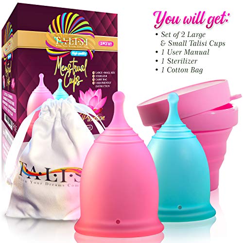Talisi Menstrual Cups Set of 2 with Collapsible Silicone Foldable Sterilizing...