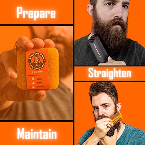 TAME THE WILD Elite Beard Straightener Brush Kit-ION Technology-Portable Anti...