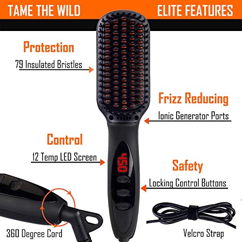 TAME THE WILD Elite Beard Straightener Brush Kit-ION Technology-Portable Anti...