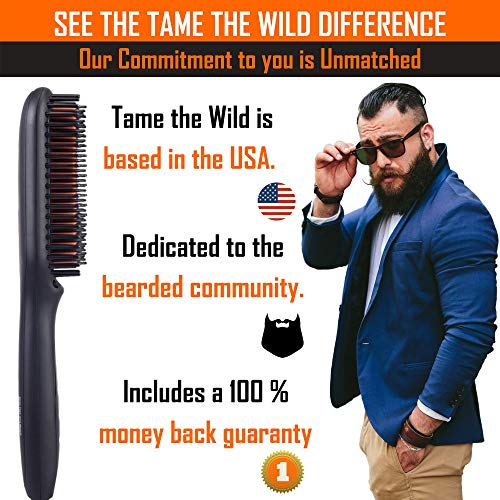 TAME THE WILD Elite Beard Straightener Brush Kit-ION Technology-Portable Anti...