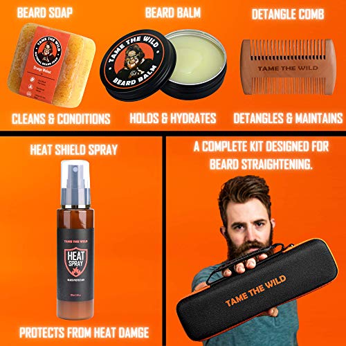 Tame the Wild Professional Beard Straightener Kit - Heated Beard Brush for Me...
