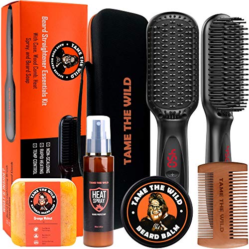Tame the Wild Professional Beard Straightener Kit - Heated Beard Brush for Me...