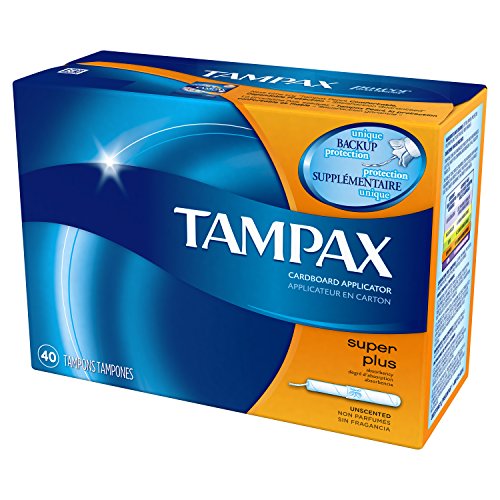 Tampax Cardboard Applicator Tampons, Super Plus Absorbency, Unscented, 40 Count