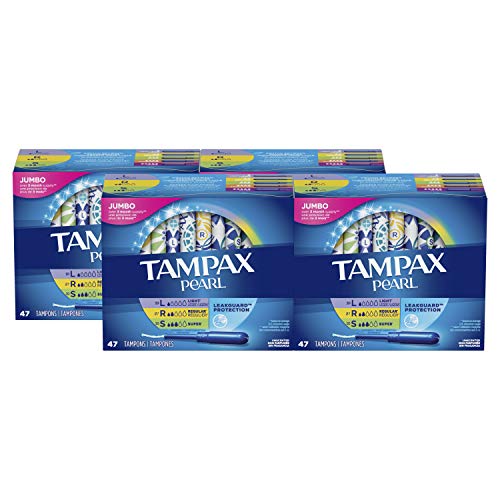 Tampax Pearl Plastic Tampons, Light/Regular/Super Absorbency Multipack, 188 C...