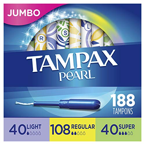 Tampax Pearl Plastic Tampons, Light/Regular/Super Absorbency Multipack, 188 C...