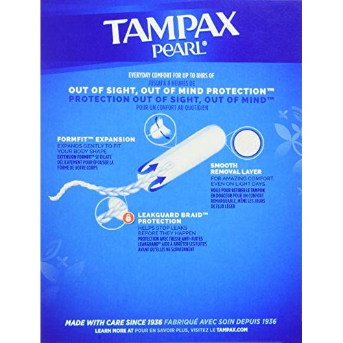 Tampax Pearl Plastic Unscented Tampons, Regular Absorbency, Blue, 18 Count