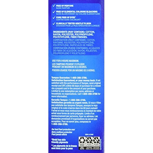 Tampax Pearl Plastic Unscented Tampons, Regular Absorbency, Blue, 18 Count