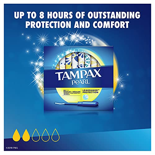 Tampax Pearl Plastic Unscented Tampons, Regular Absorbency, Blue, 18 Count