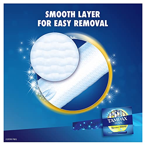 Tampax Pearl Plastic Unscented Tampons, Regular Absorbency, Blue, 18 Count