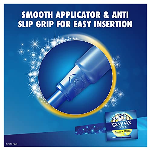 Tampax Pearl Plastic Unscented Tampons, Regular Absorbency, Blue, 18 Count