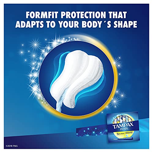 Tampax Pearl Plastic Unscented Tampons, Regular Absorbency, Blue, 18 Count