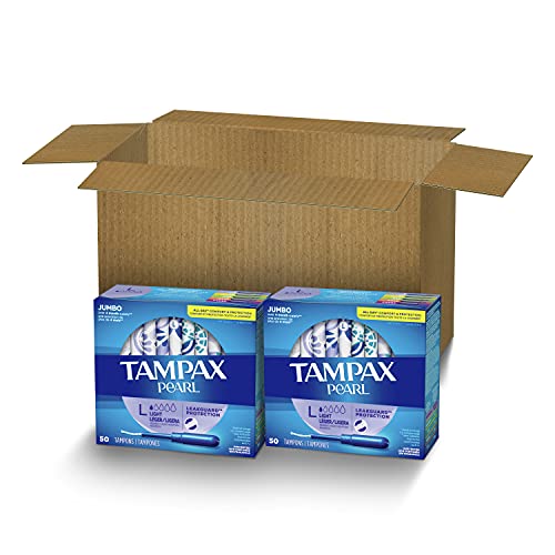 Tampax Pearl Tampons Light Absorbency, 100 Count, BPA-Free Plastic Applicator...