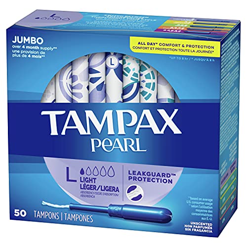 Tampax Pearl Tampons Light Absorbency, 100 Count, BPA-Free Plastic Applicator...