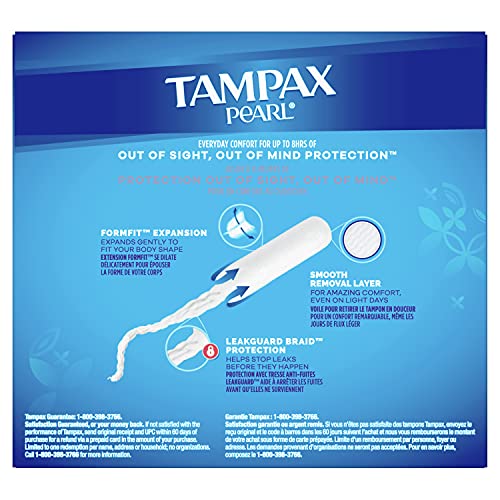 Tampax Pearl Tampons Light Absorbency, 100 Count, BPA-Free Plastic Applicator...